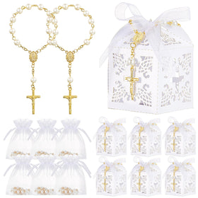 Bonuci baptism favors with acrylic rosary beads for an elegant gift.