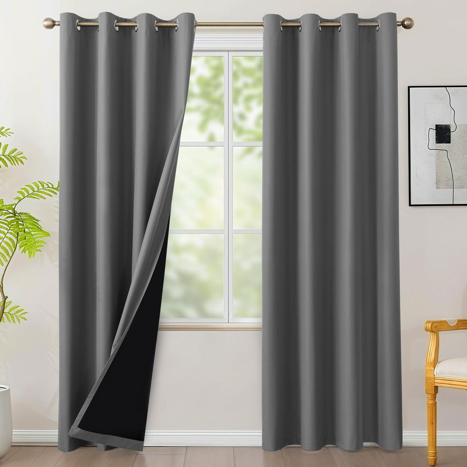 BONZER grey blackout curtain panel blocks light for restful daytime use.