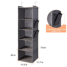 BOOMIBOO hanging organizer with side pockets adds extra storage for accessories.