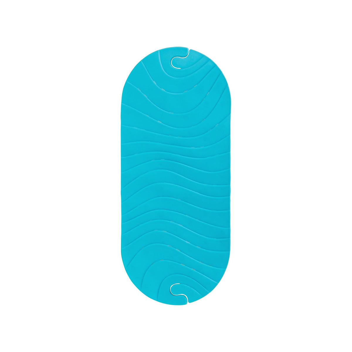 Boon Ripple non-slip bath mat with hook for quick drying in blue.