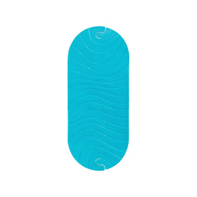 Boon Ripple non-slip bath mat with hook for quick drying in blue.