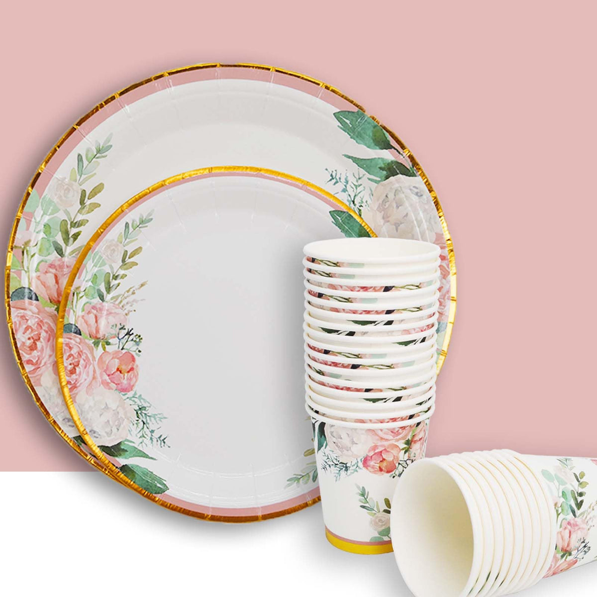 Boosolo floral napkins matching the plates to elevate table decor.