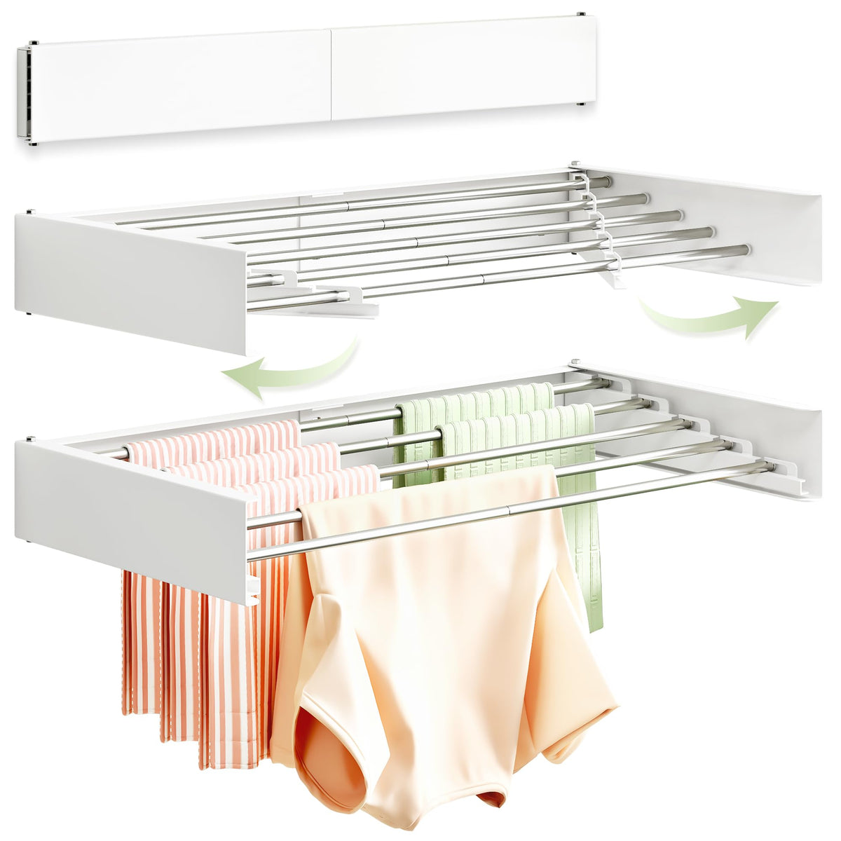 BOQORAD wall-mounted clothes drying rack in white finish saving space and improving laundry organization