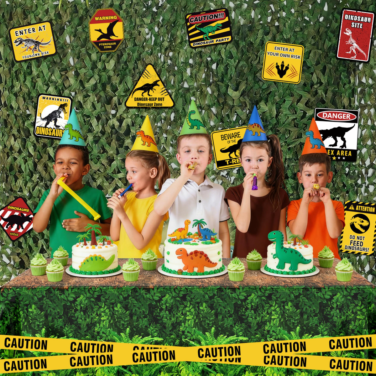 BORAMDO dinosaur party decor kit delivers a complete, portable jungle setup.
