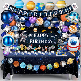 BORAMDO outer space banner backdrop enhances party decor and photo opportunities.
