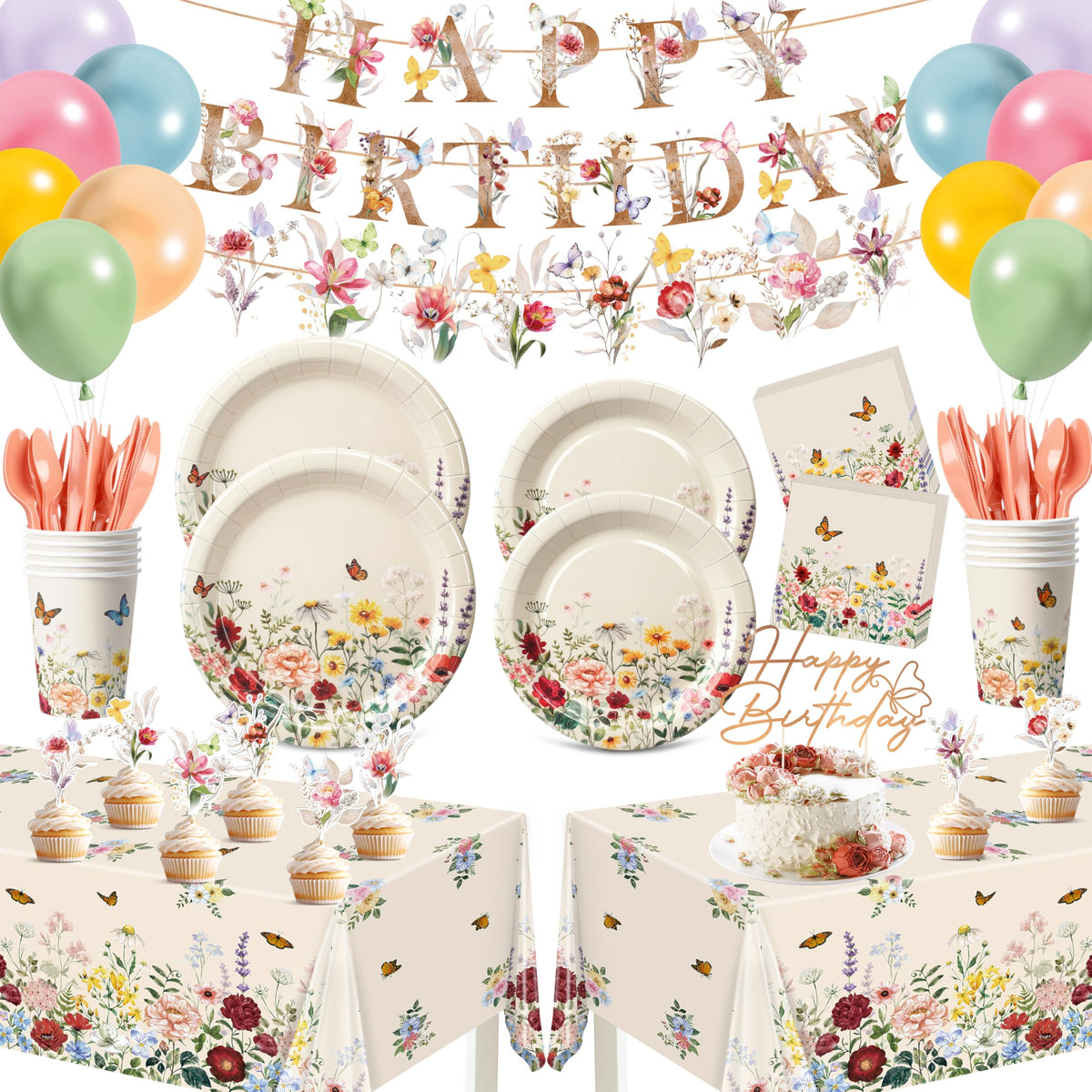 BORAMDO wildflower birthday plates enhance garden party dining with vibrant spring appeal.