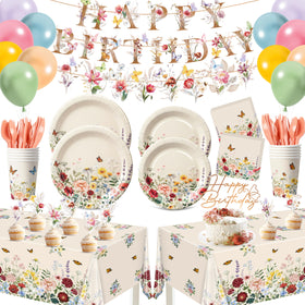 BORAMDO wildflower birthday plates enhance garden party dining with vibrant spring appeal.