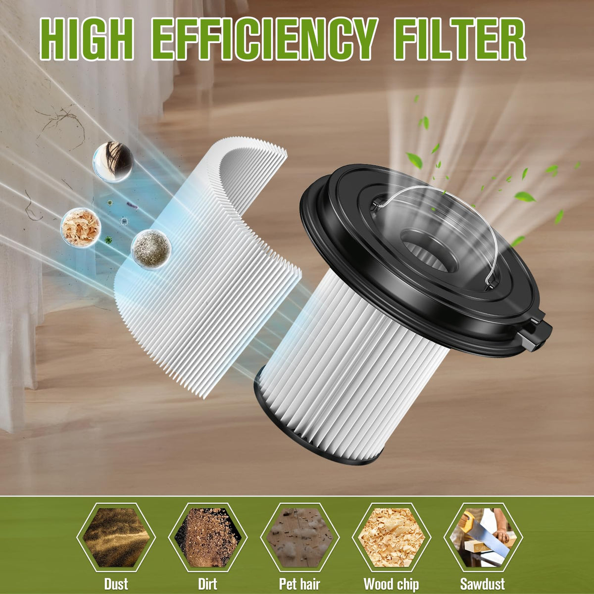 Borgodf pet-300w filter replacement for lightweight cordless vacuum with strong dust capture