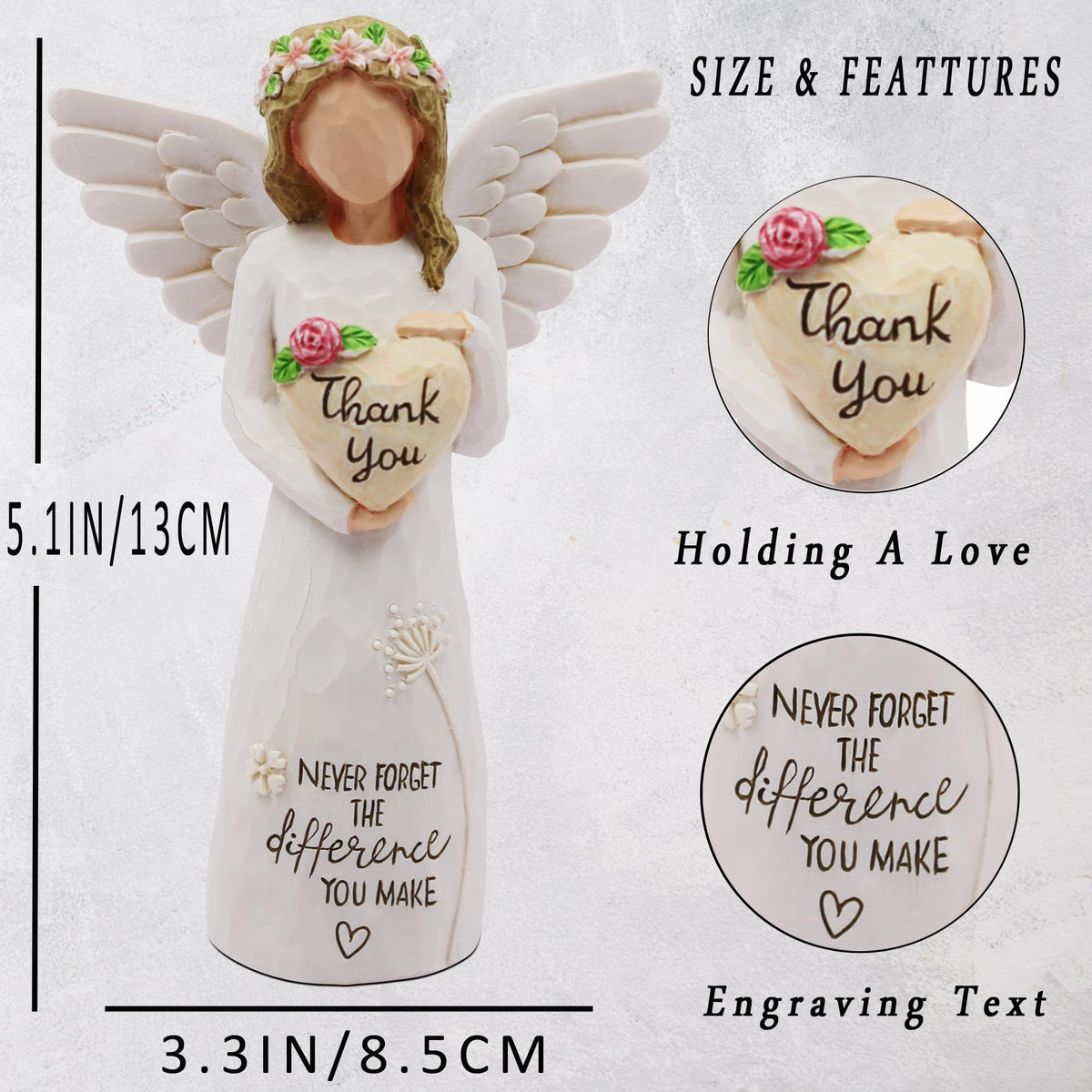 BORLESTA Angel shows engraved hem detail with the phrase 'Thank You'