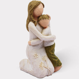 BORLESTA mother and son embrace figurine in cream dress, timeless keepsake.