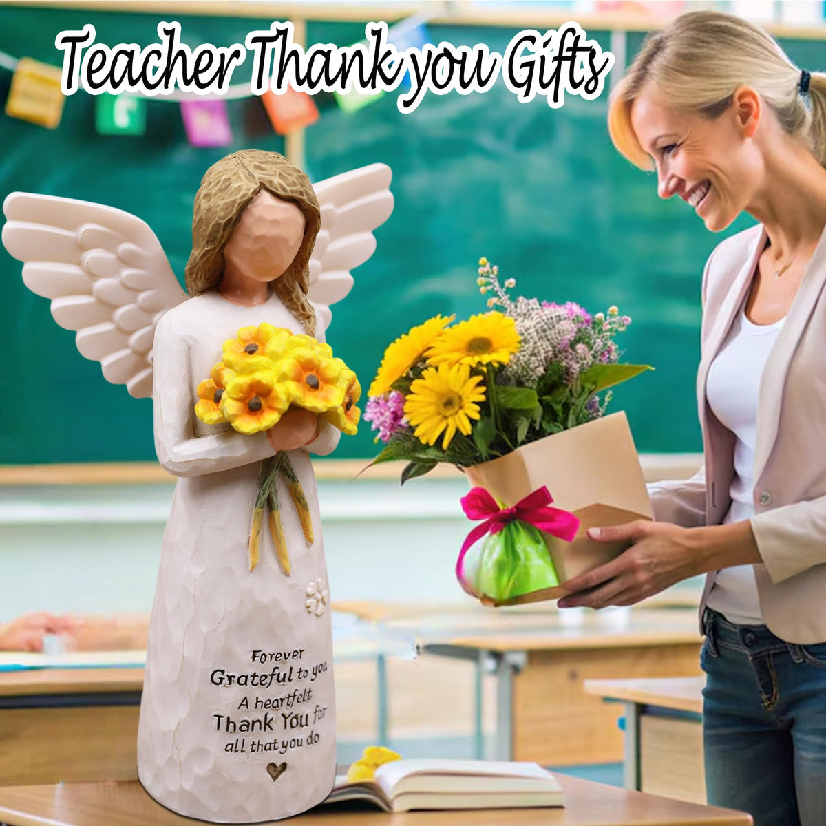 BORLESTA thank-you gift sculpture with sunflowers, ideal for teacher appreciation.