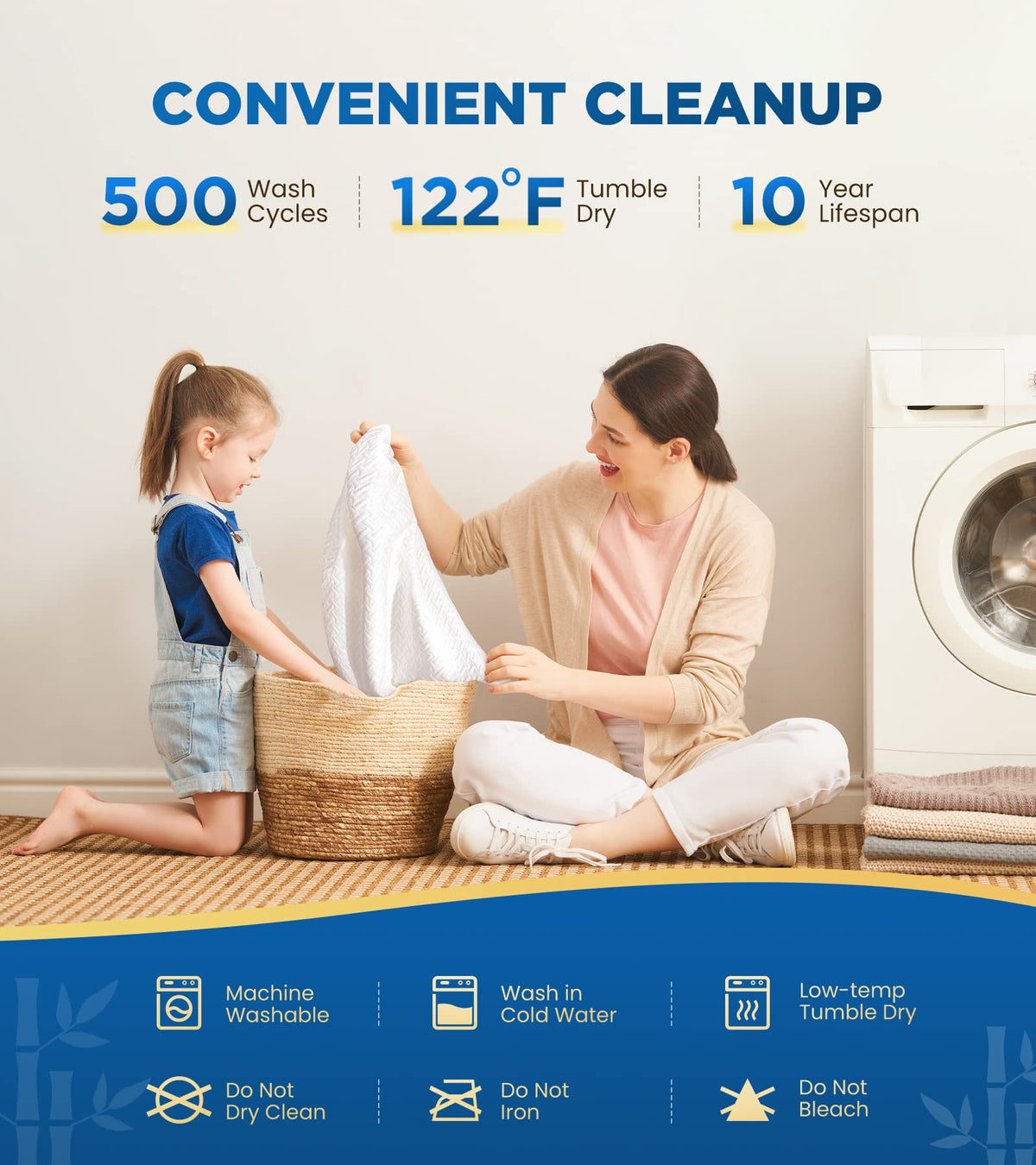 Bosane machine-washable protector stays waterproof after many cycles for easy care.