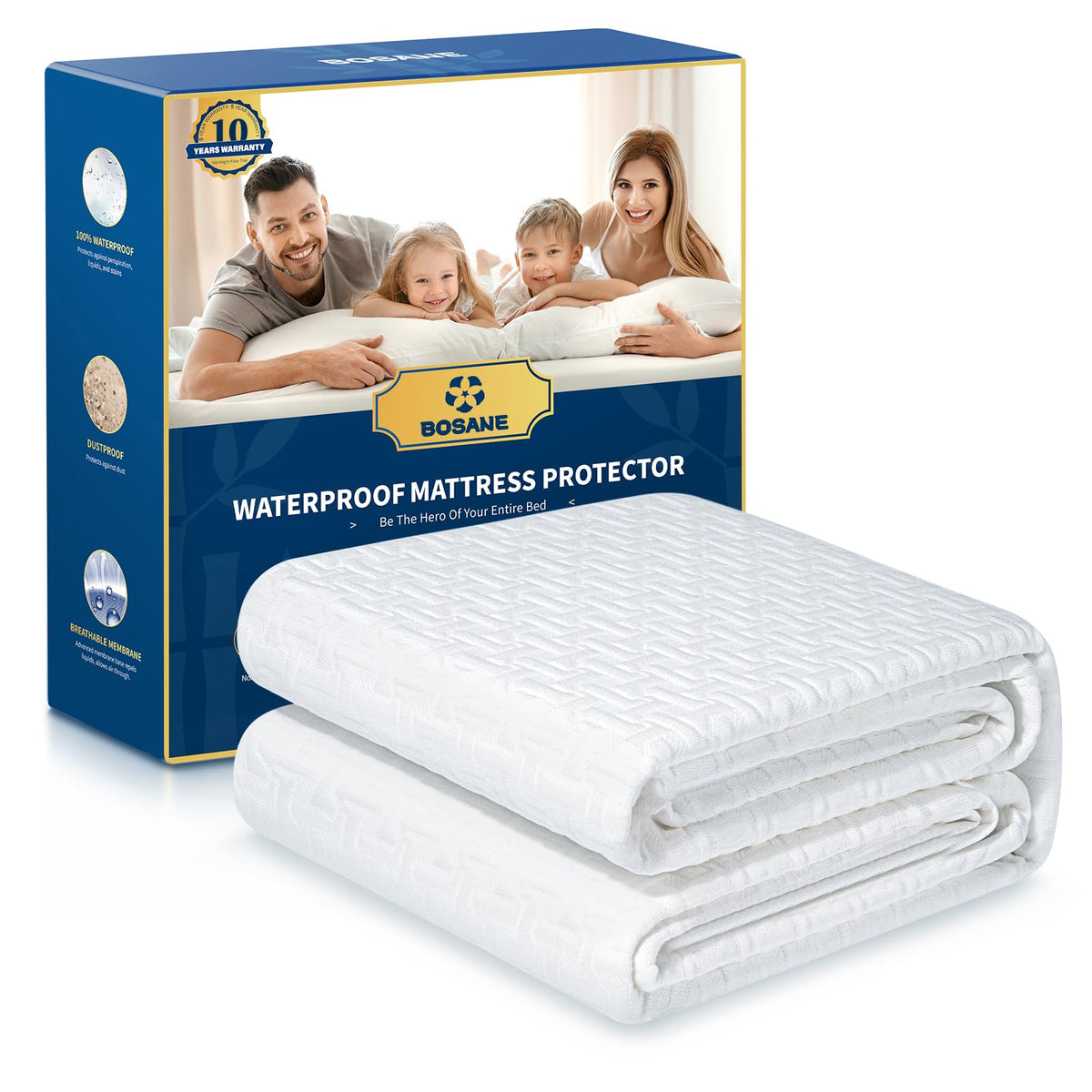 BOSANE premium waterproof king mattress protector with 3D air fabric for cooling comfort.