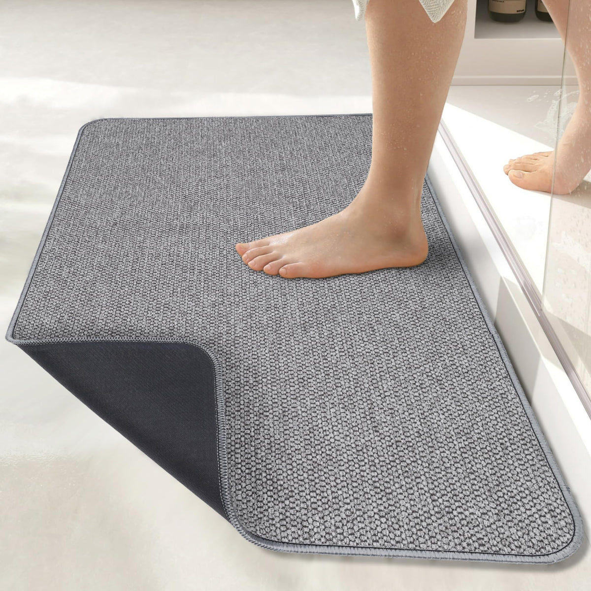 Bosap bath mat ultra-thin front view with slim profile for under-door use.