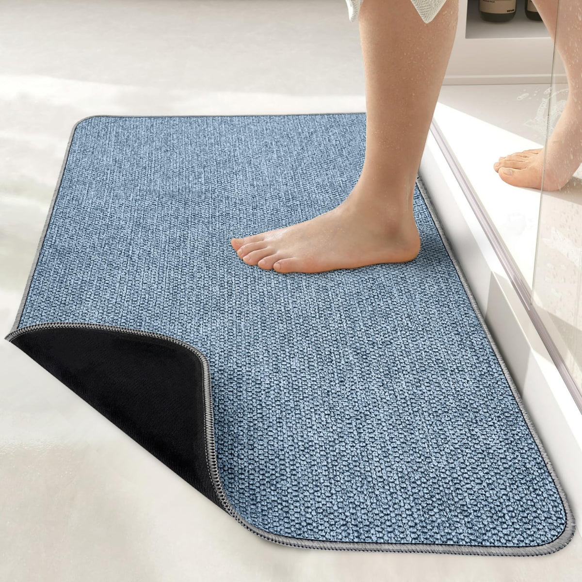 Bosap ultra-thin bath mat under-door design for easy door clearance.