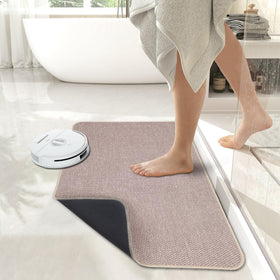 Bosap beige 2x3 ft bath mat blends with decor and absorbs moisture.