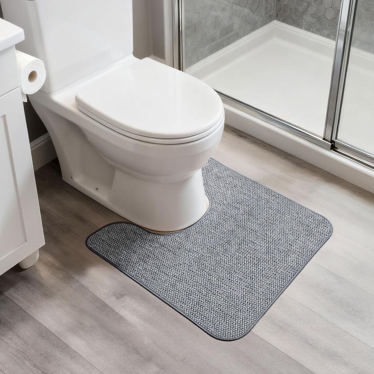 Bosap U-Shape Grey Toilet Rug for easy entry and quick water absorption.