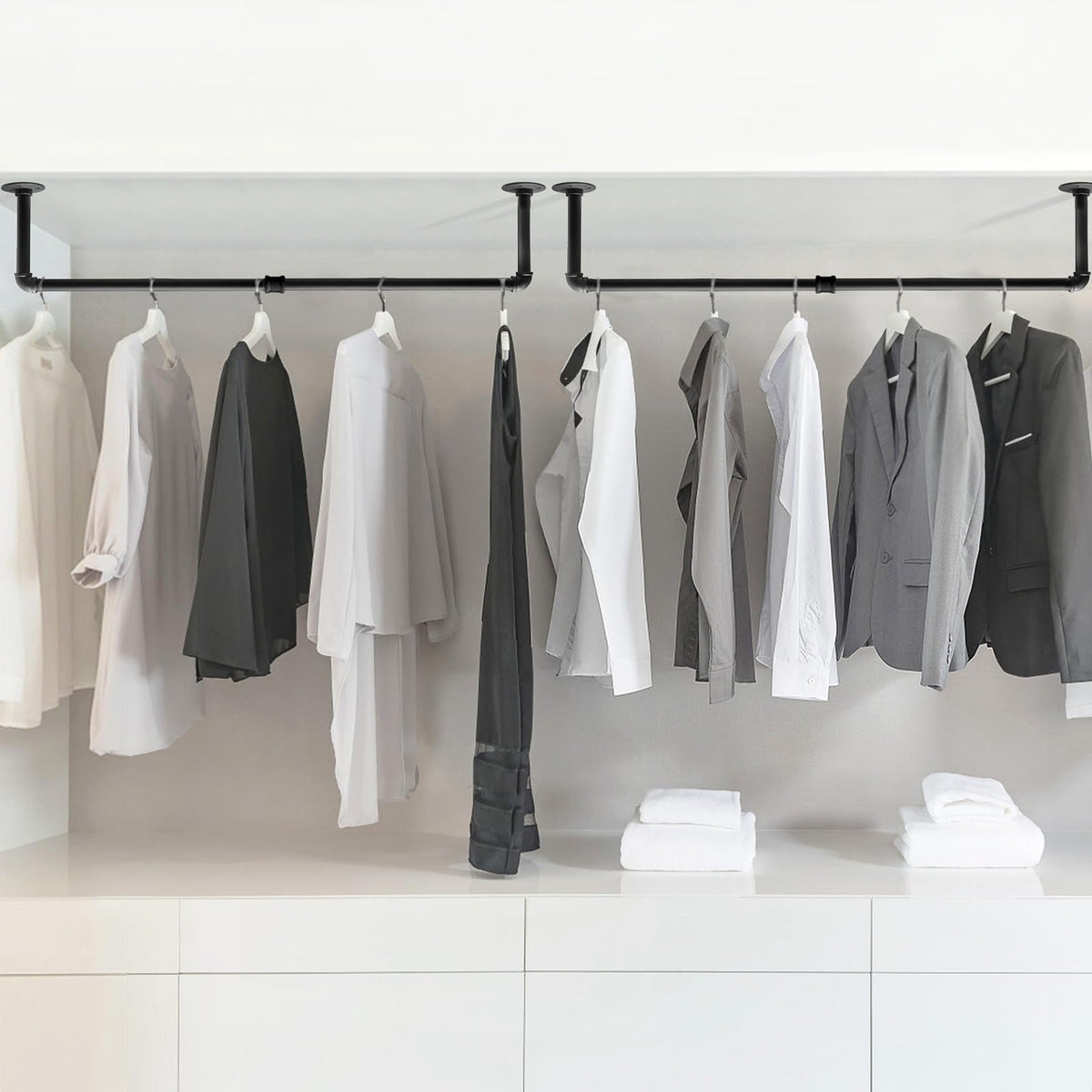 Boshangjia closet organization with two rails maximizes vertical storage.