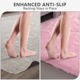 Boshengya pink shag rug complements minimalist decor and color schemes.