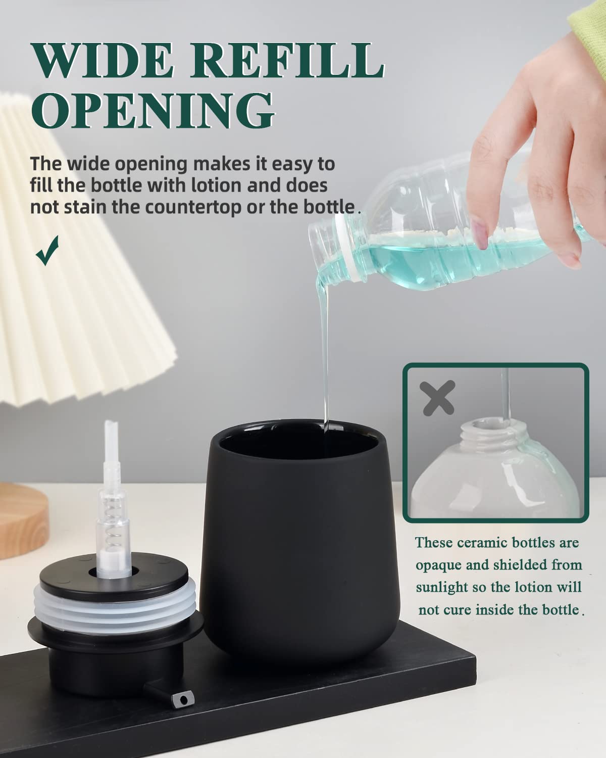 BosilunLife refillable 12oz bottle keeps liquids neatly contained.