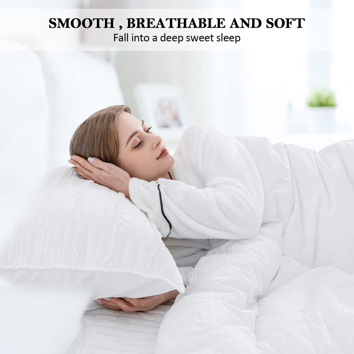BOSOWOS ultra-soft microfiber sham texture invites restful, skin-friendly comfort.
