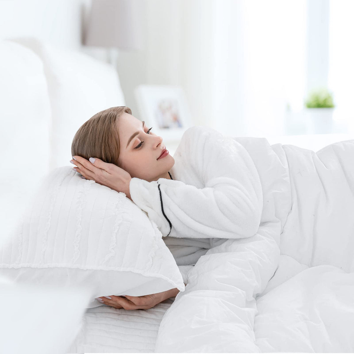 Bosowos white bedroom decor pillow sham enhances a clean, fresh look.