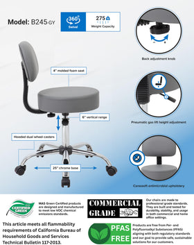 Be Well stool hooded wheels showing smooth mobility