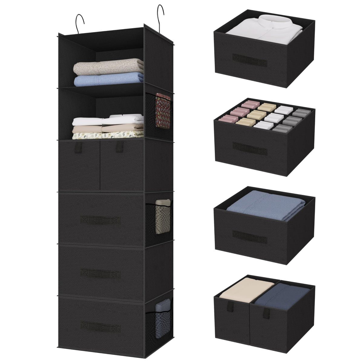 Bosuelife 6-shelf hanging closet organizer keeps wardrobe neatly organized.