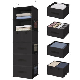 Bosuelife 6-shelf hanging closet organizer keeps wardrobe neatly organized.