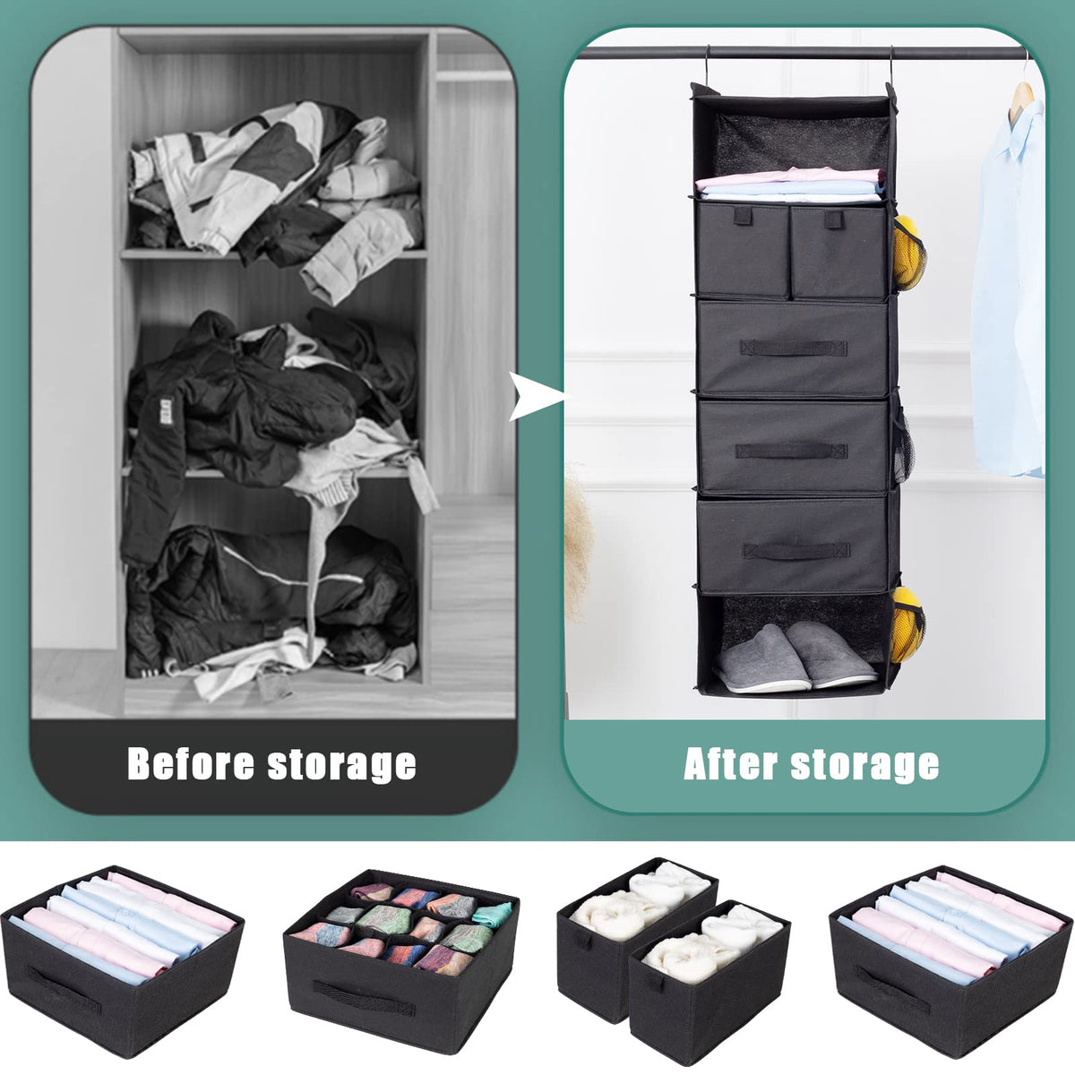 Bosuelife stores clothes, hats, towels and accessories in one tidy unit.
