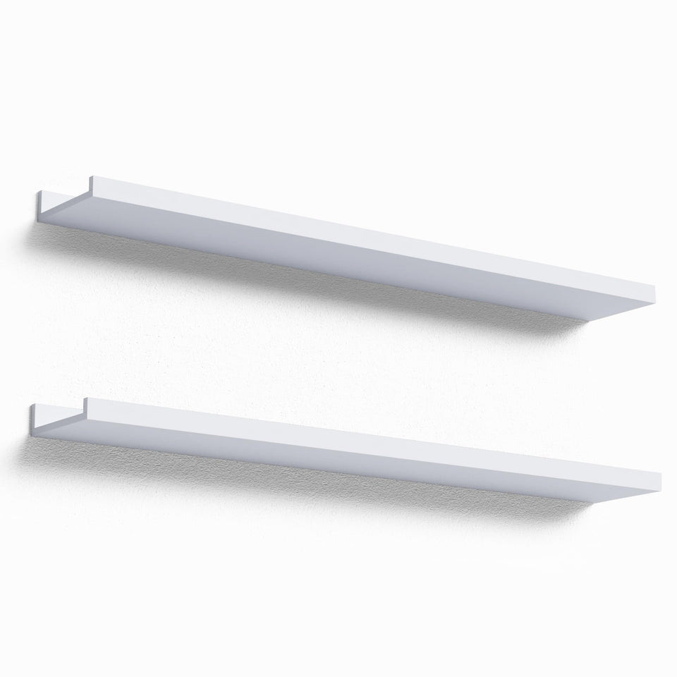 Boswillon 36in floating shelves ready for wall mounting, ideal for organized living spaces.