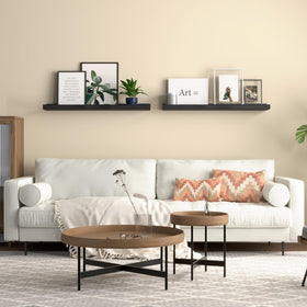 Boswillon handcrafted wall shelves offer a refined display for photos or plants.
