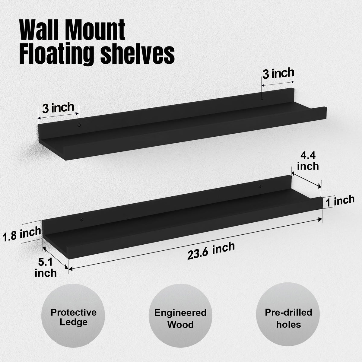 Boswillon two-pack wall shelves support up to 20 lbs for art and decor.