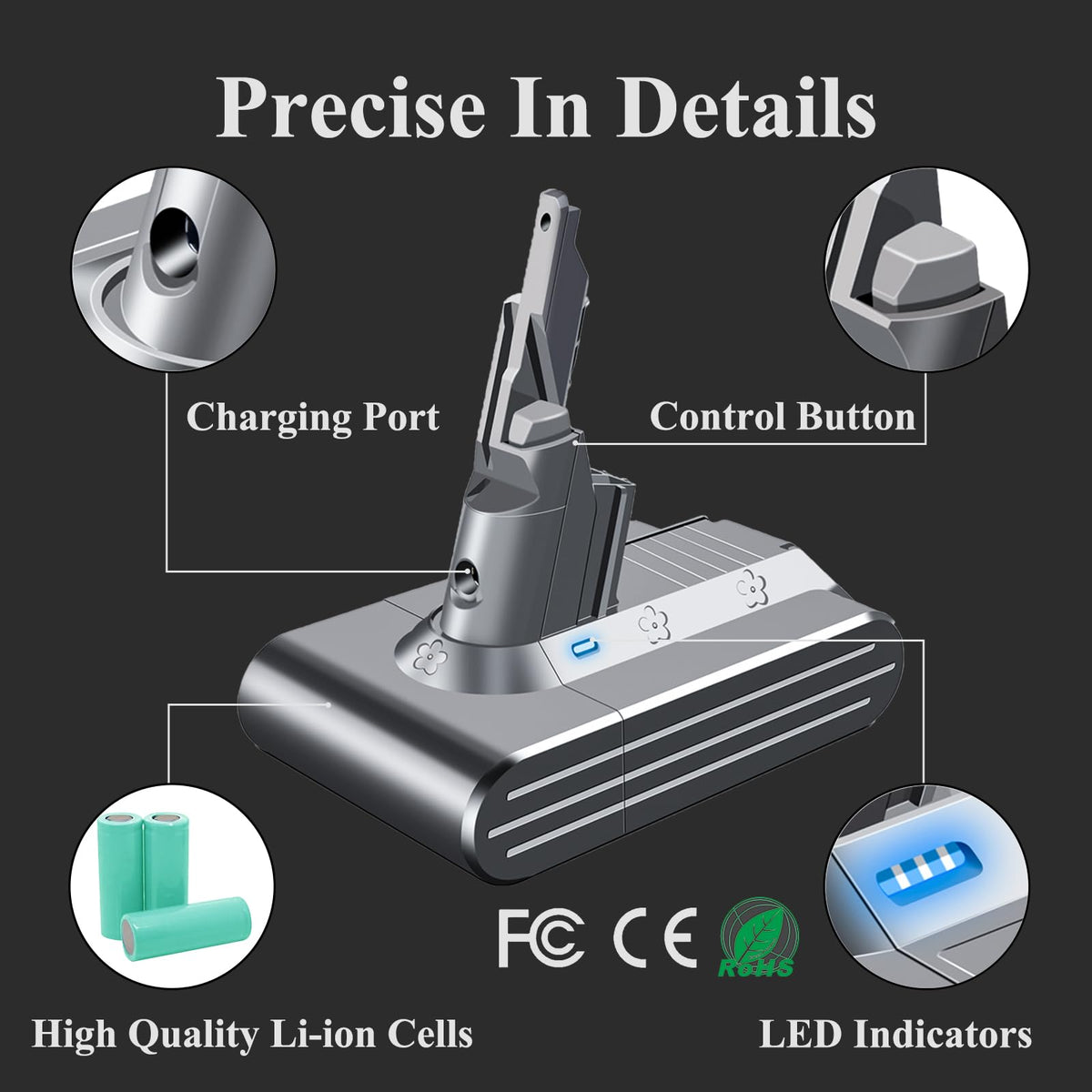 BOTKK OEM-style battery fits original Dyson chargers and devices