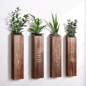BOTOP wood indoor wall planter 4-pack mounted on wall for stylish greenery.