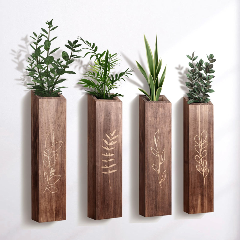 BOTOP wood indoor wall planter 4-pack mounted on wall for stylish greenery.