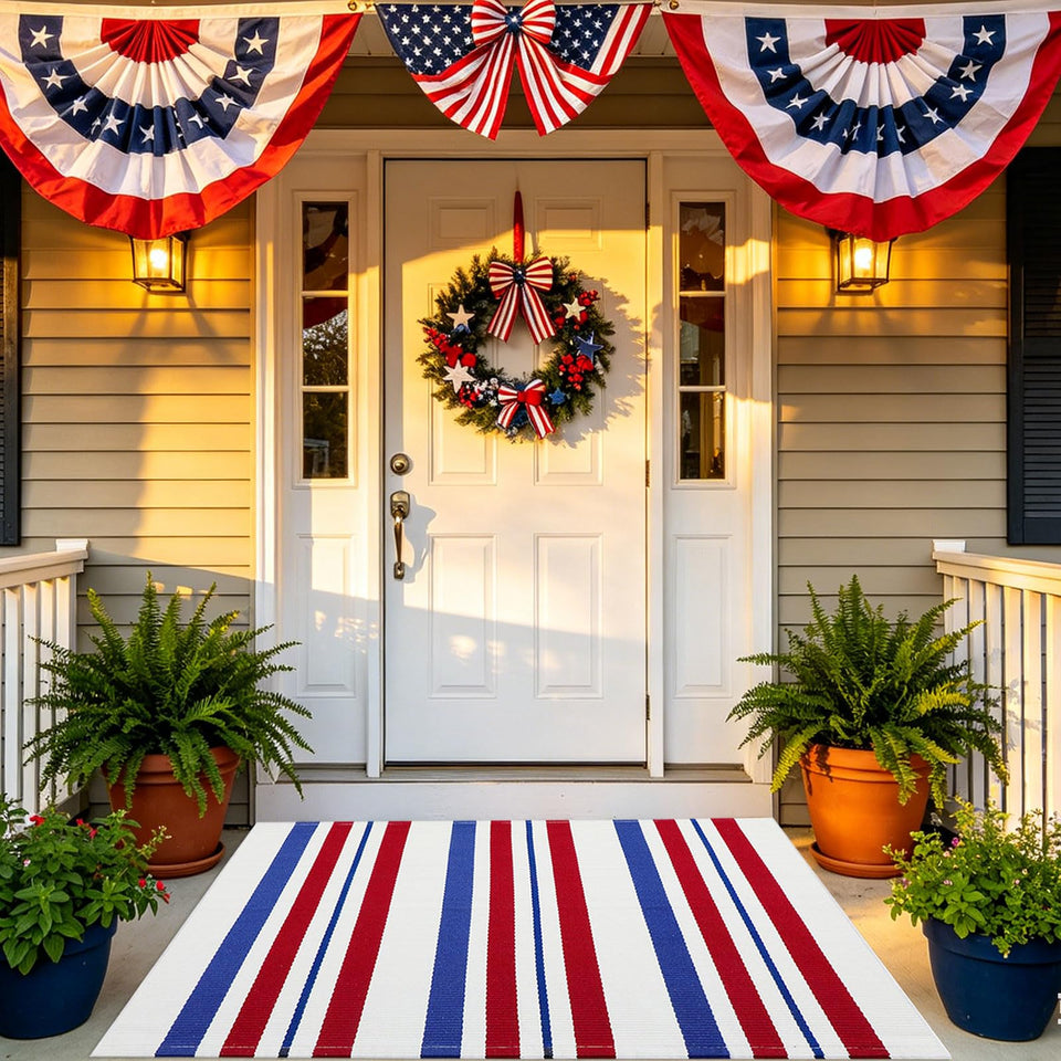 Bottalive USA 250th anniversary doormat with red white blue stripes for a festive entry.