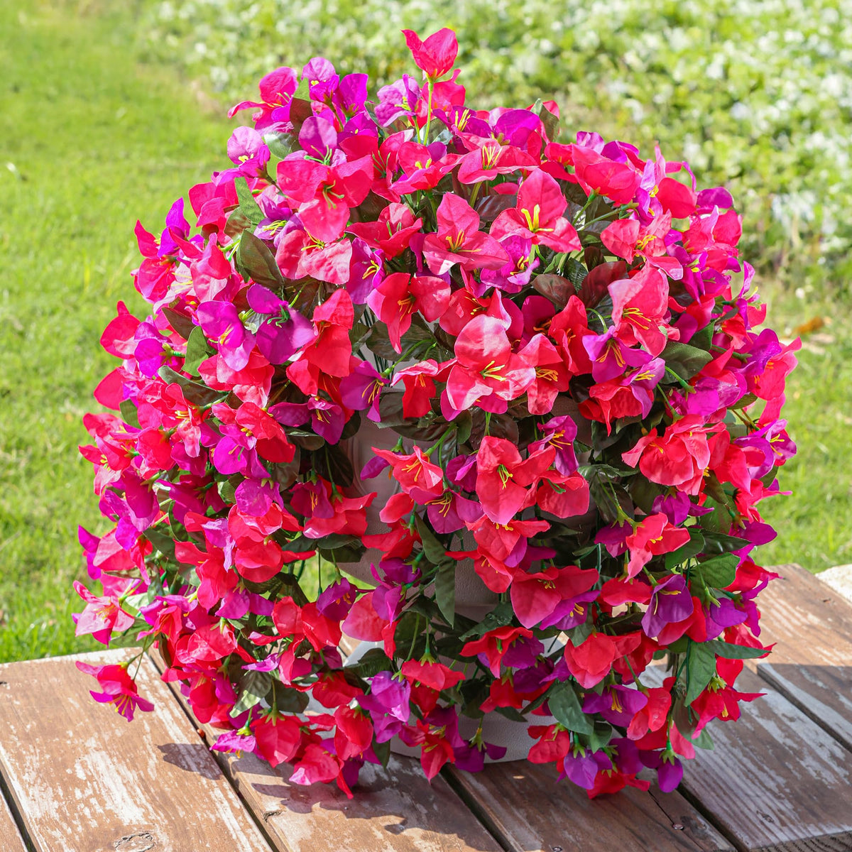 INSPRING bougainvillea trailing vine is UV-weather resistant for sunlit spaces.