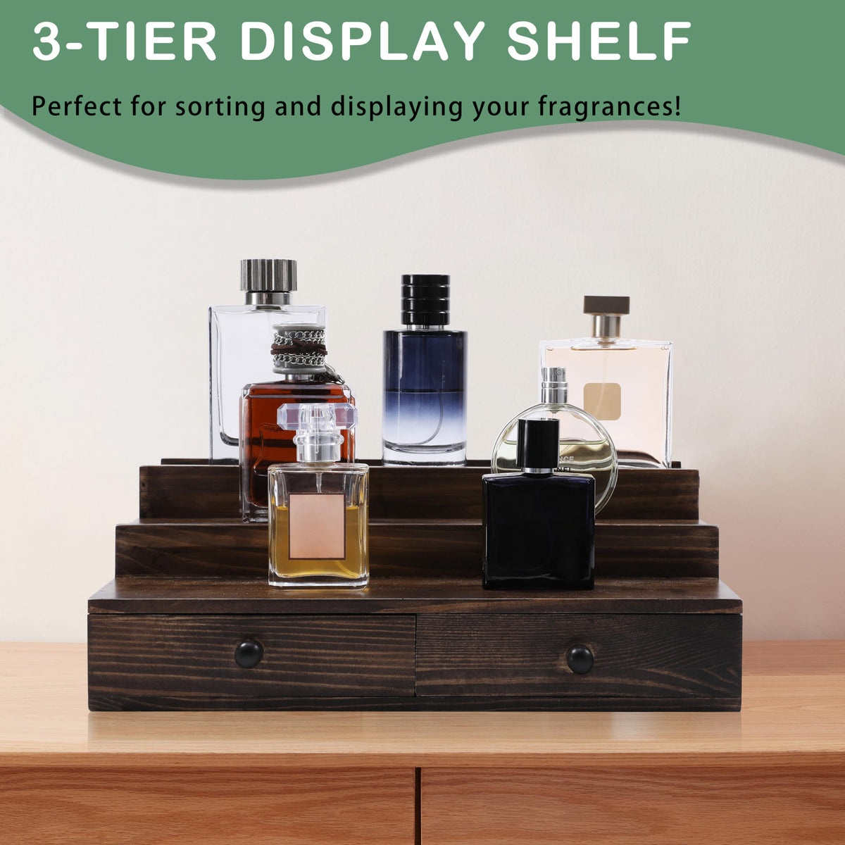 Boulphia Cologne Organizer's natural wood finish adds vintage warmth.