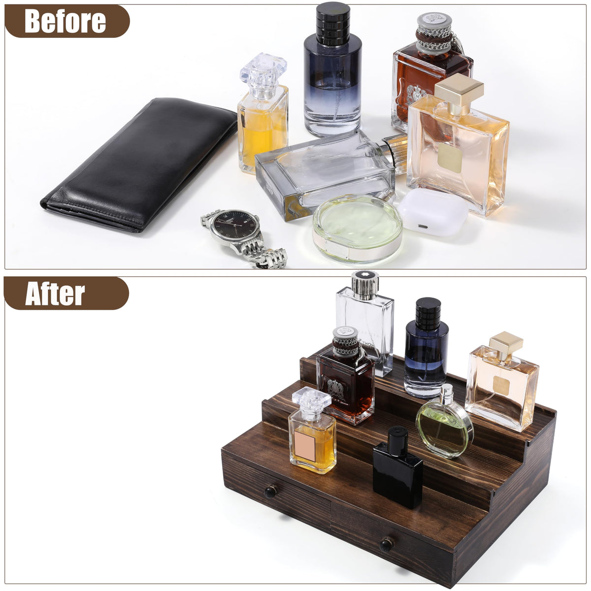 Boulphia organizer supports space-saving storage and easy access.