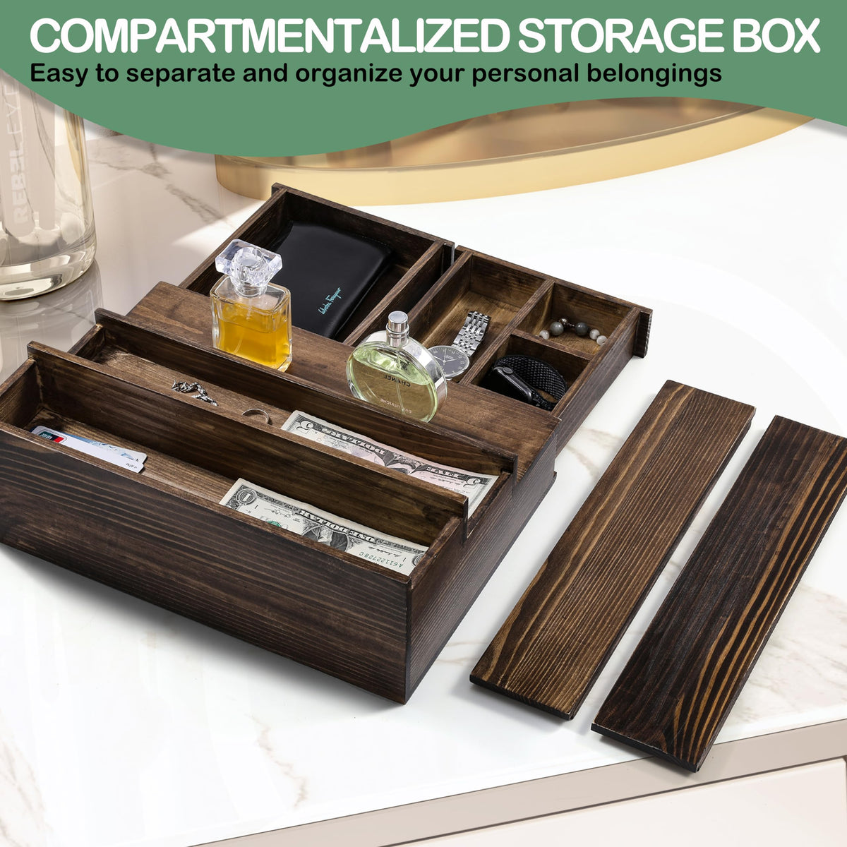 Boulphia organizer features vintage black detailing for classic furniture look.