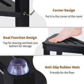 Boulphia corner shower stool fits compact bathrooms for space-saving convenience.