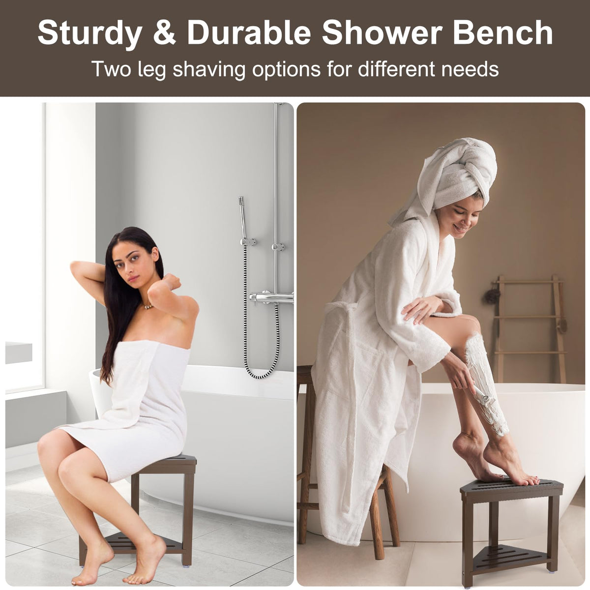 Boulphia dual layer storage shower stool with top footrest and bottom storage