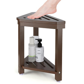 Boulphia shower foot rest in walnut acacia wood, sturdy and durable for daily shaving routines
