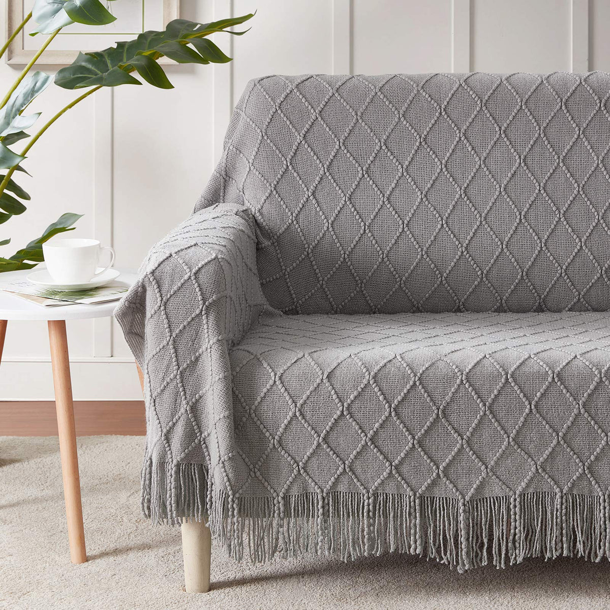 bourina decorative knit pattern blanket enhances sofa decor with geometric charm