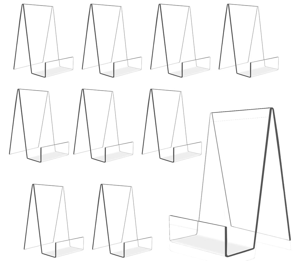 Bovbazo acrylic display stand front view for books and photos.