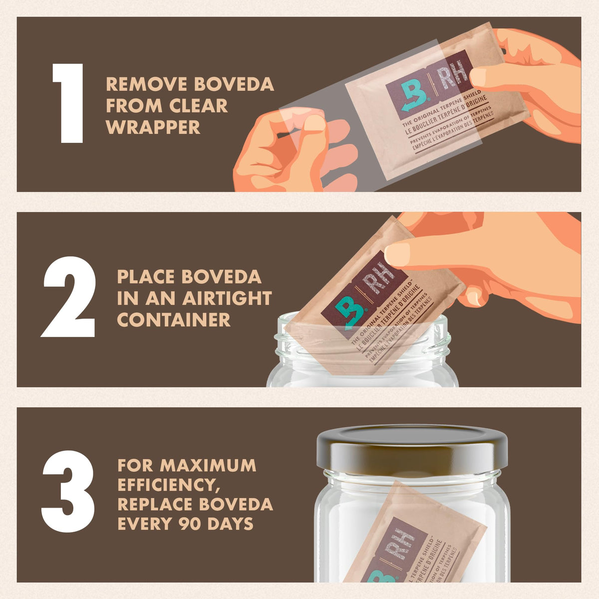 Boveda 62% pack placed in a tote or bag for versatile storage