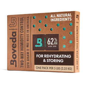 Boveda 62% two-way pack inside a storage container showing humidity control benefits