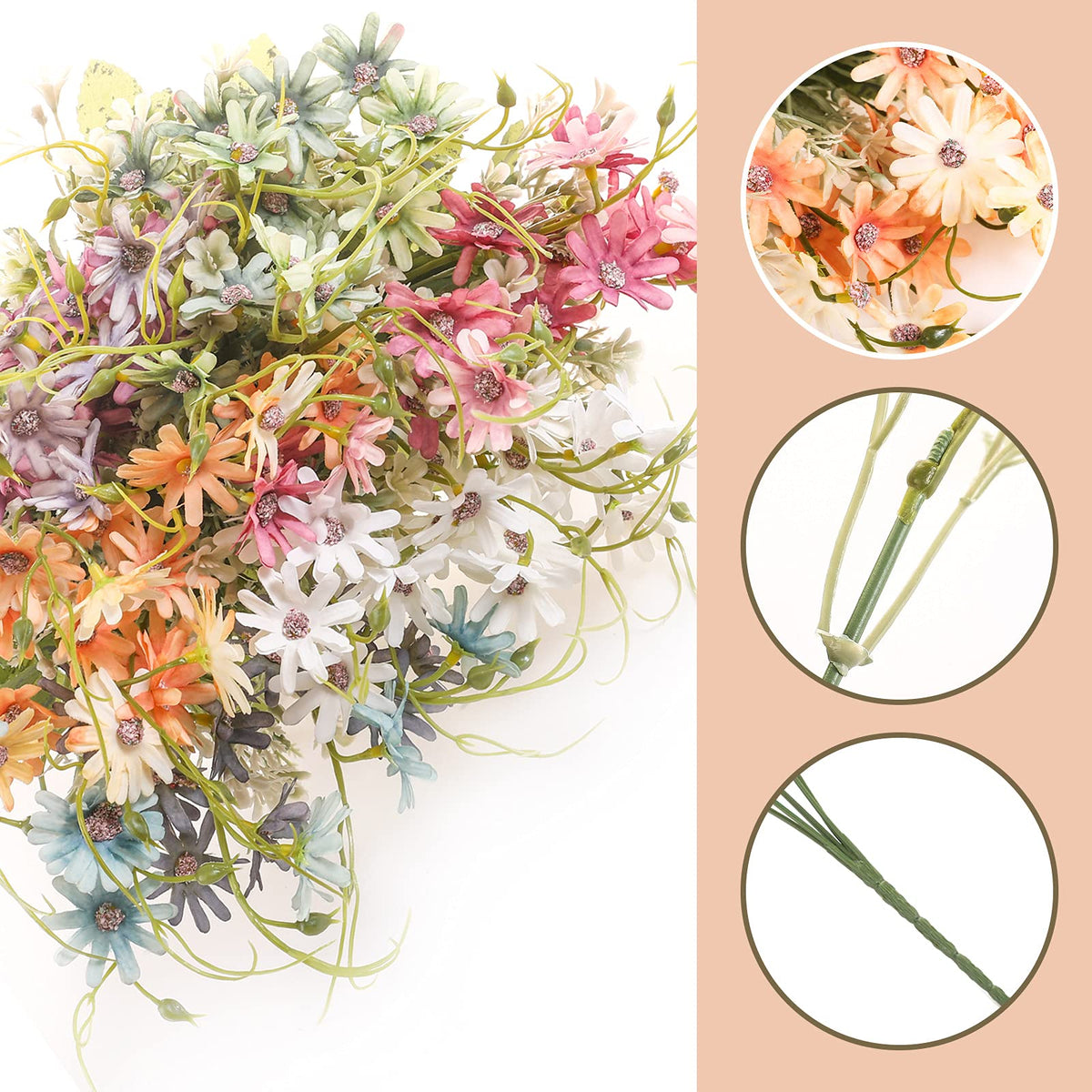 Bovvered daisy head close-up shows 1.58-inch diameter for balanced bouquets.