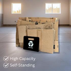 Box Caddy self-standing-design supports stable storage without bins.